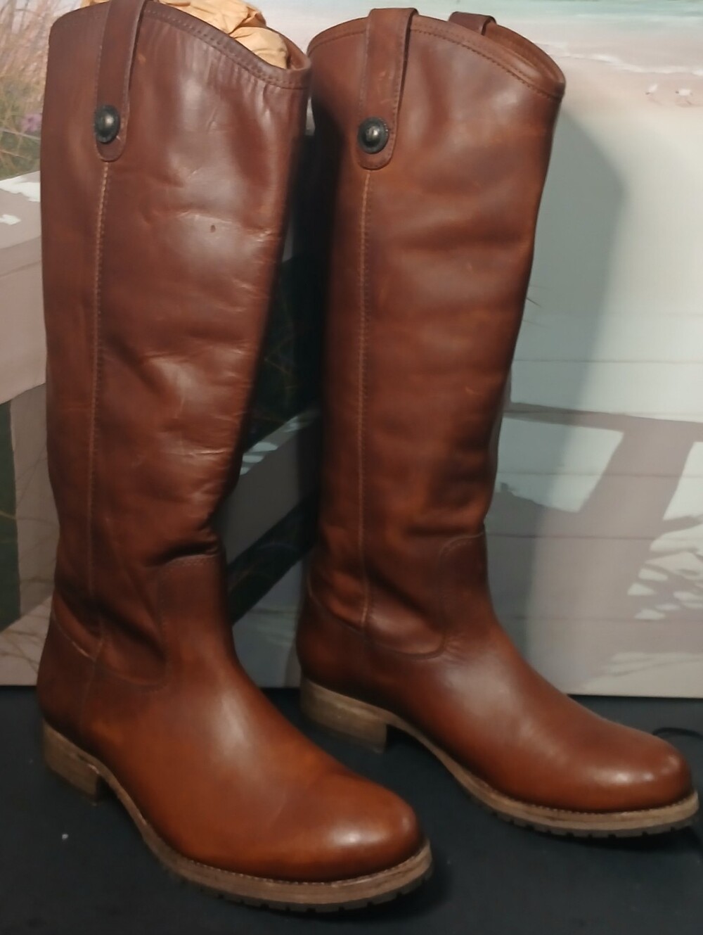Womens Frye Melissa Classic Tall Brown Leather Riding Boots